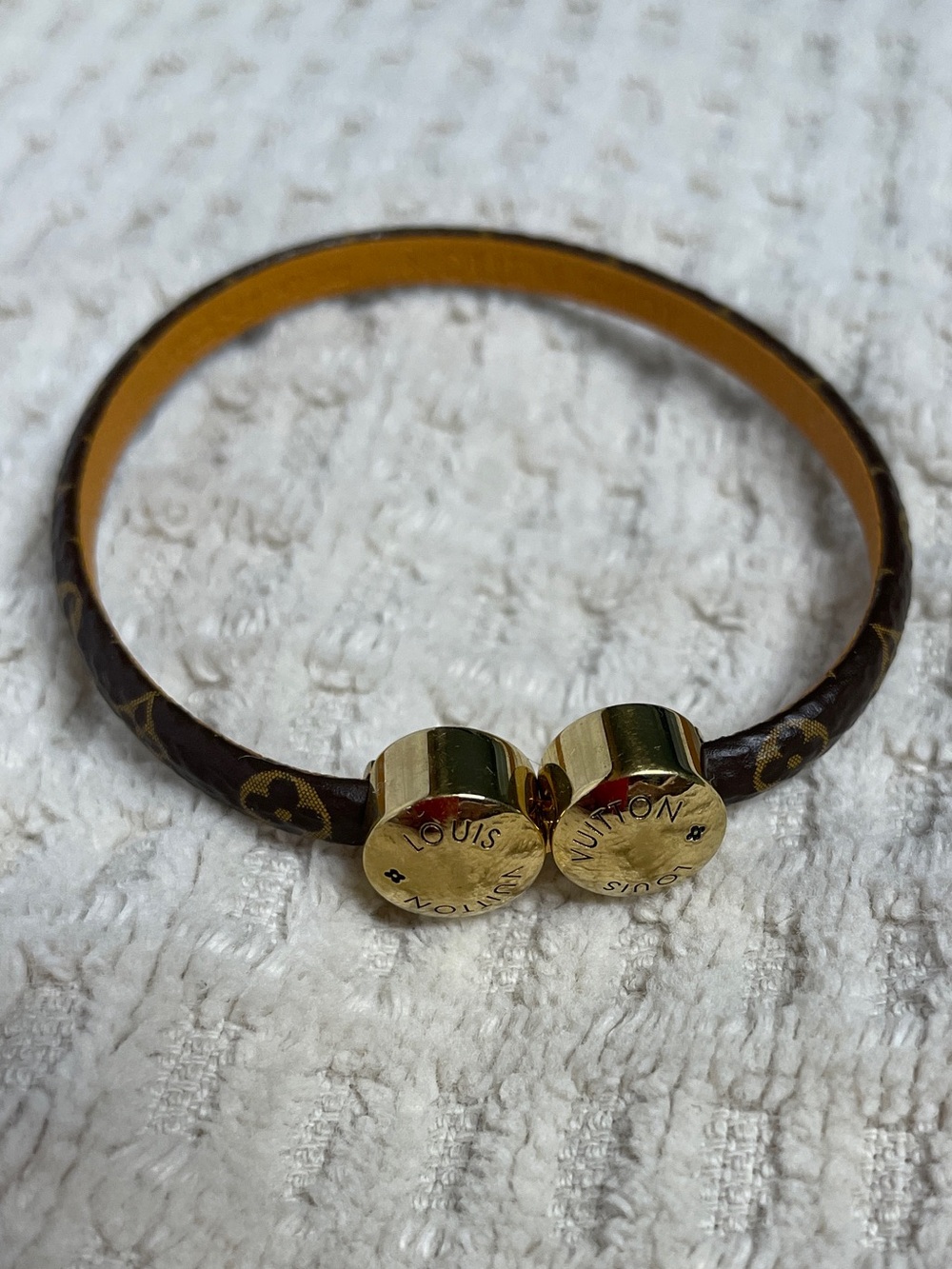 Authentic Louis Vuitton Historic Mini Monogram Bracelet in Brown and Gold-Tone